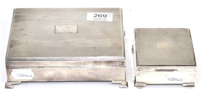 Lot 269 - An Art Deco silver cigarette box, Birmingham, 1934; together with a smaller example (2)