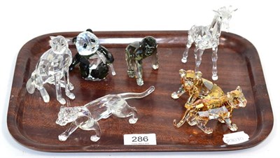 Lot 286 - Seven Swarovski crystal wild animals including Lion cubs, baby Gorilla, Panda, Giraffe etc