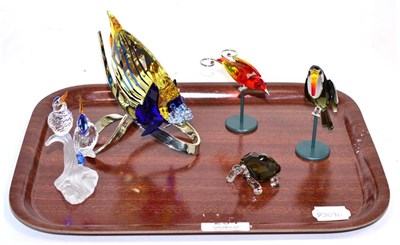 Lot 294 - Five Swarovski coloured glass ornaments including fish, birds etc