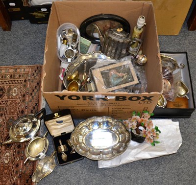 Lot 1012 - A silver egg cup, spoon and napkin ring (cased) and a quantity of silver plate with other items...