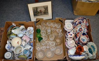 Lot 1019 - Mixed 19th/20th century ceramics including Imari plates, a bowl, glassware, etc, together with...