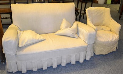 Lot 1060 - A two seater settee and a bedroom armchair (2)