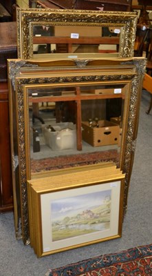 Lot 1080 - Three modern gilt framed mirrors; four limited edition prints after K.W Burton; and a Samsonite...