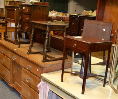 Lot 1093 - Two reproduction side tables; a three height reproduction chest of drawers; an occasional...