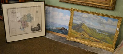 Lot 1139 - An oil on canvas seascape, unsigned; an oil on board of a highland scene with figures and...