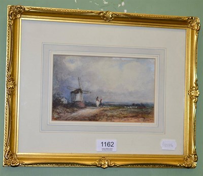 Lot 1162 - A watercolour signed W. Hindle depicting figures beside a windmill