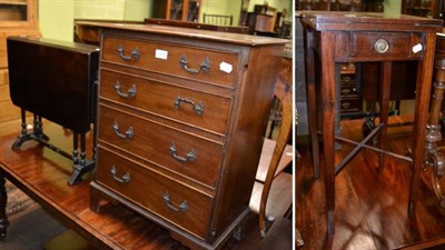 Lot 1226 - A small reproduction mahogany four height chest of drawers, a small occasional table and a fold...