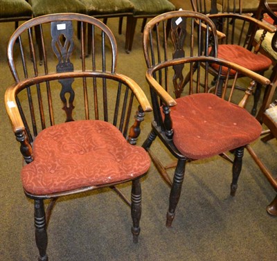 Lot 1272 - Two Windsor armchairs, the backs decorated with spindles and a central splat