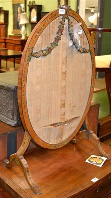 Lot 1295 - A painted satinwood oval screen retailed by Greenwoods of York with painted swag decoration to...