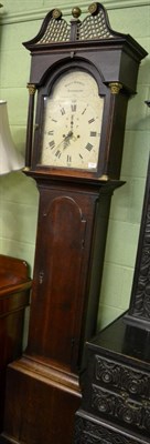 Lot 1331 - An oak eight day longcase clock, arch painted dial signed Willm Bissett, Sunderland