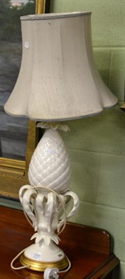 Lot 1333 - A cream glazed artichoke form table lamp