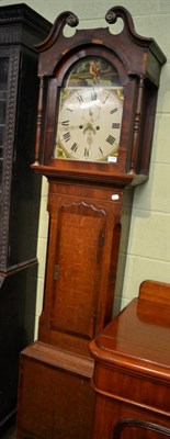 Lot 1334 - An oak and mahogany eight day longcase clock, arched painted dial, early 19th century