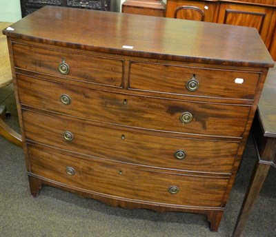 Lot 1344 - A 19th century mahogany bow fronted chest of drawers comprising three long and two short drawers