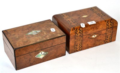 Lot 18 - A Victorian Tunbridge ware walnut box and a mother of pearl inlaid burr walnut box of similar...