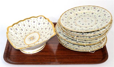 Lot 35 - A Derby porcelain part dessert service, circa 1800, painted with flower sprigs within gilt line...