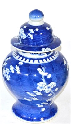 Lot 48 - A late 19th century Chinese cracked ice and prunus baluster jar and cover (a.f.)