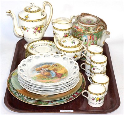Lot 50 - A Canton famille rose wine pot and plate; an Aynsley coffee set; Royal Doulton Shylock plate...