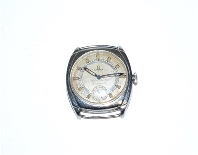 Lot 55 - A stainless steel cushion shaped wristwatch, signed Omega
