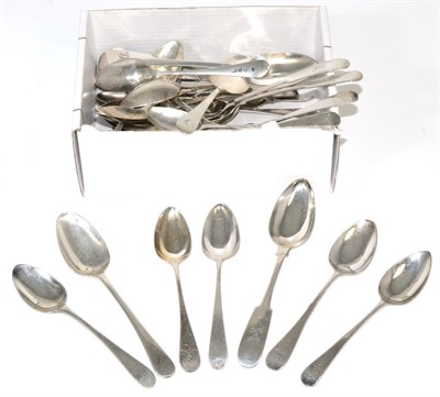 Lot 68 - Forty Georgian silver spoons, mostly tea, various dates, makers and styles approximately 19ozs (40)