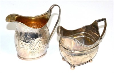Lot 105 - A George III silver helmet form cream jug with Victorian decoration, together with another...