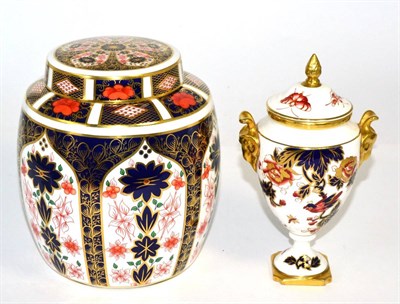 Lot 107 - A Royal Crown Derby Imari ginger jar and cover together with a Coalport twin-handled vase and cover