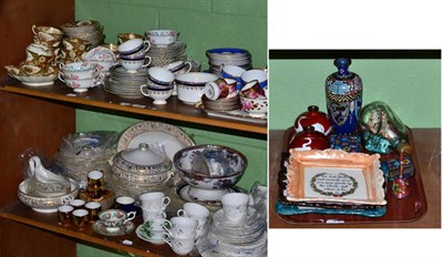 Lot 125 - Three Sunderland lustre plaques, a pair of Japanese cloisonne vases, a Hammersley & Co part tea...
