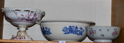 Lot 136 - A Wedgwood Willow pattern wash bowl; a Chinese famille rose bowl (a.f.) and an English 19th century