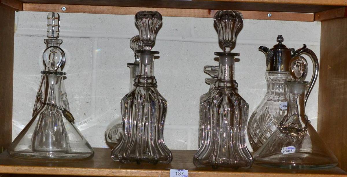 Lot 137 - A group of glass decanters, including a pair of plain ship's decanters; a pair of Victorian...