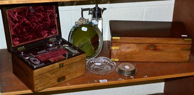 Lot 152 - A 19th century mahogany travelling vanity box, a 19th century mahogany writing slope, barbola...