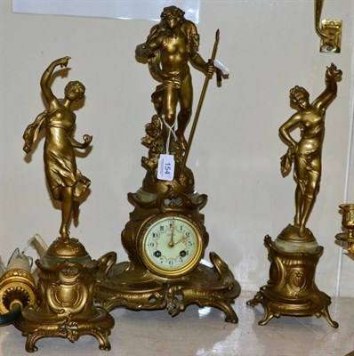Lot 154 - An early 20th century reproduction gilt spelter figural striking clock garniture