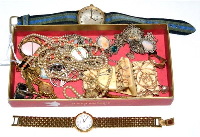 Lot 170 - A lady's Cyma 9 carat gold wristwatch, with a 9 carat gold bracelet strap, length 17.5cm; a...