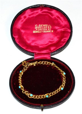 Lot 176 - A Victorian turquoise bracelet, curb links with seven turquoise set oval links, length 18.5cm