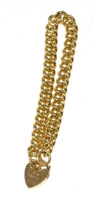 Lot 184 - A 9 carat gold curb link bracelet with a padlock clasp, length 19cm