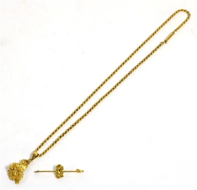 Lot 195 - A rope chain necklace, stamped with Chinese marks and 'WS20', suspending a gold nugget pendant,...