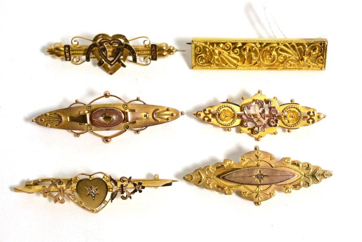 Lot 197 - Six Victorian/Edwardian brooches including
