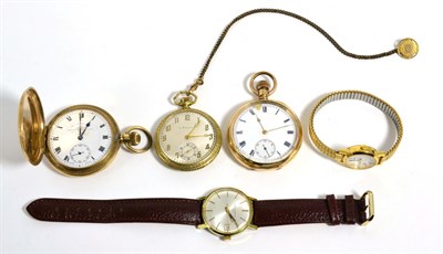 Lot 208 - Three plated pocket watches, a plated gents wristwatch signed Eterna Matic 1000 and a lady's...