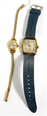 Lot 211 - A lady's wristwatch signed Carronade, case stamped 18k0.750, with attached 9ct gold bracelet, and a