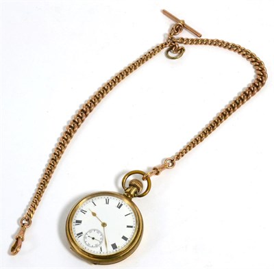 Lot 212 - A gold plated open faced pocket watch and a 9ct gold curb link chain