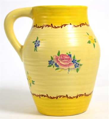 Lot 216 - A Clarice Cliff Pompadour pattern jug, marks to base