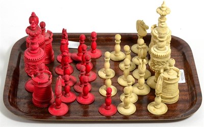 Lot 226 - A carved and stained bone chess set, tallest piece 13cm