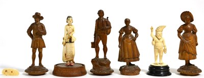 Lot 229 - A Burmese ivory figure of a woman, two Indian ivory figures and four 19th century carved...