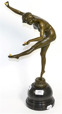 Lot 240 - After Claire Jeanne Roberte Colinet (1880-1950), an Art Deco style bronze, The Juggler, on a...