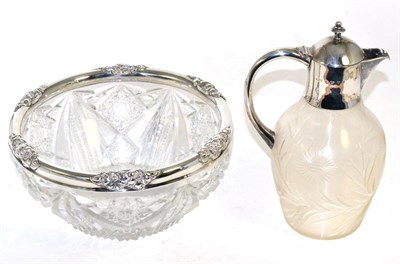 Lot 247 - A silver mounted claret jug and a silver mounted cut glass fruit bowl