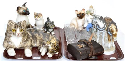 Lot 259 - Five Winstanley pottery cat models each with glass eyes etc (two trays)