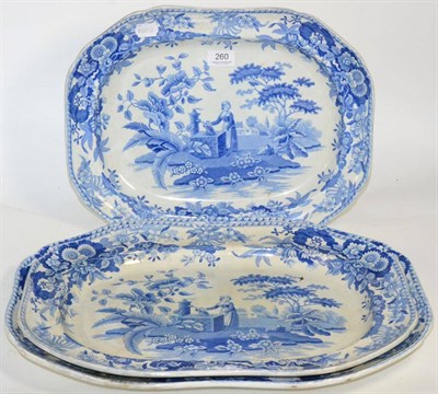 Lot 260 - Two graduated Spode pearlware platters, circa 1820 printed in underglaze blue with the Lady at...