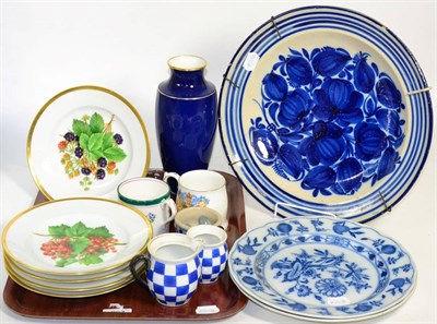 Lot 267 - A group of ceramics including five Royal Copenhagen fruit painted plates etc