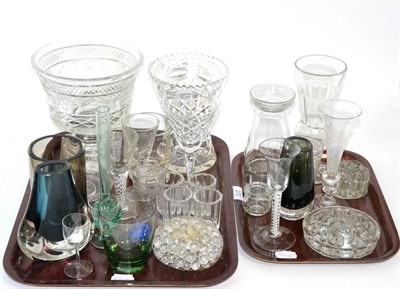 Lot 272 - A group of glass including an 19th century twist stem ale glass, Whitefriar's vases etc (two trays)