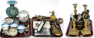 Lot 273 - Miscellaneous items including a coopered oak planter, Union Jack, silver handled tea knives,...