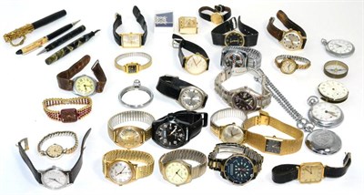 Lot 280 - A group of various wristwatches, pocket watches (some a.f.) including Timex, Rotary, Accurist...