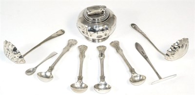 Lot 281 - A set of four Victorian silver salt spoons, William Eaton, London, 1844; together with a silver...